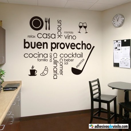 vinilo de cocina con palabras y dibujos decorativos